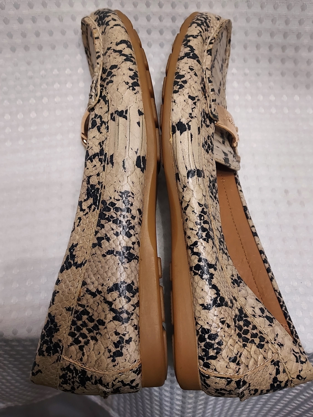 COACH Women's Beige Snake-Print Leather Loafers with Gold Hardware - Picture 3 of 10